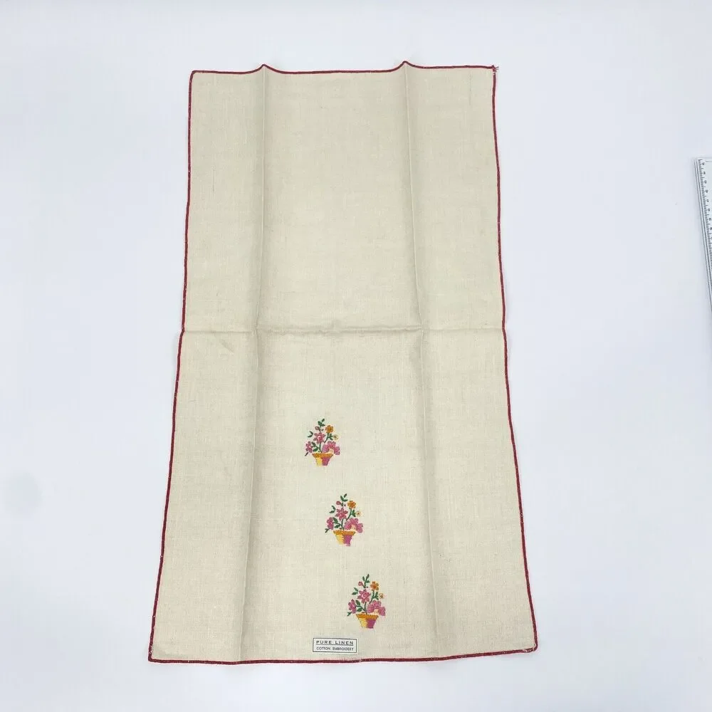Vintage Linen Napkins Lot of 4 Floral Embroidered Ivory Red Pink